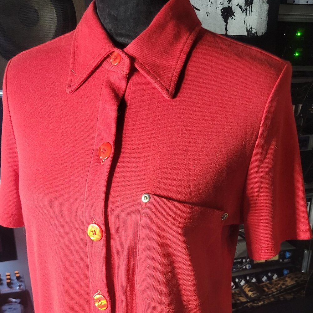 Vintage Red Button Down T-shirt Style Dress